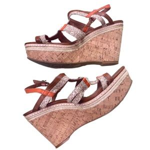 Lucky Brand Keena cork snakeskin platform wedges